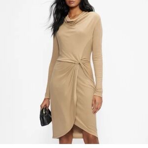 Ted Baker Neyda Jersey Drape Long Sleeve Dress Camel Sz 10
